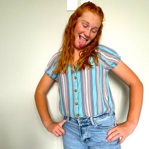 Blue striped bottom top